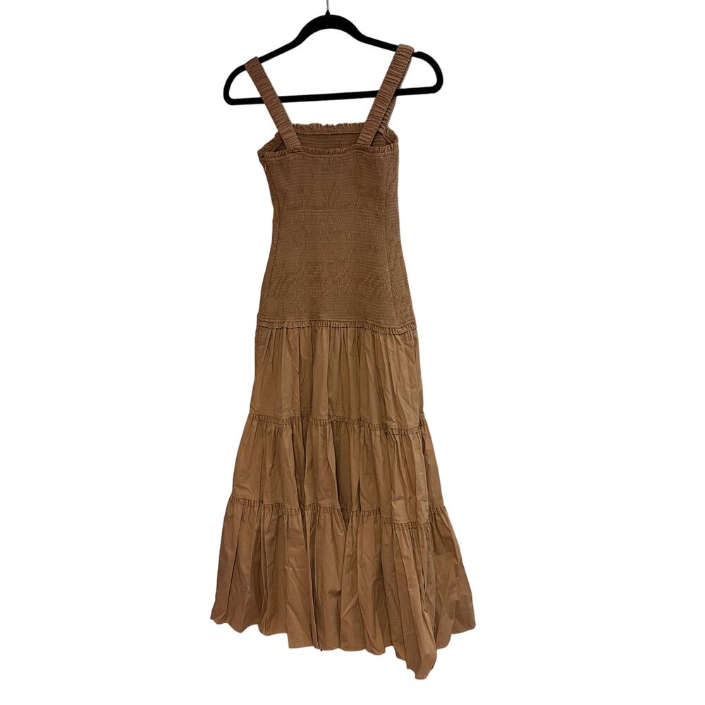 NEW Cinq a Sept Tan Smocked Midi Dress - Picture 4 of 8